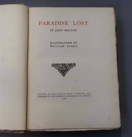 Milton, John - Paradise Lost, illustrated by William Blake, 4to, half cloth, Lyceum Press, Liverpool 1906